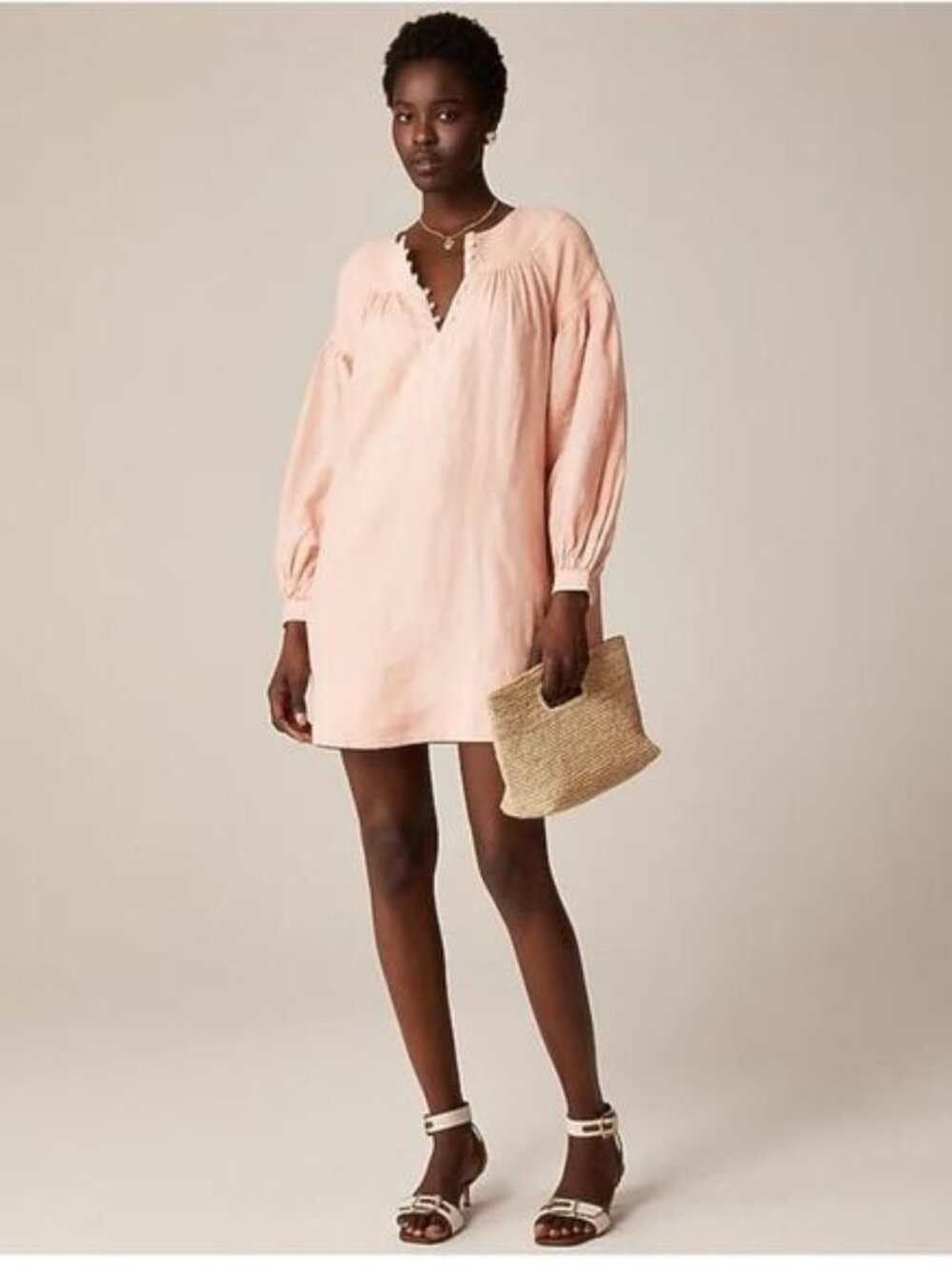 J. Crew Gathered Popover Linen Dress in Peach Clay Size XS